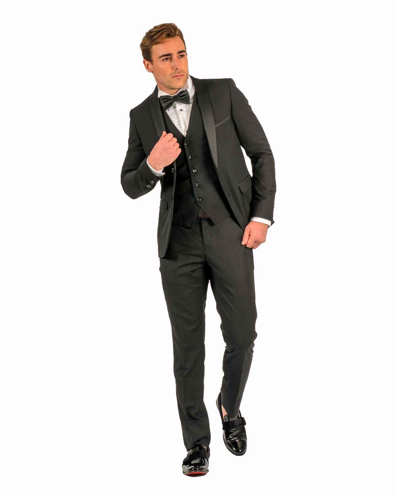 2 Button Black Slim Fit Suit with Shawl Lapel FF2SSX+V-1230