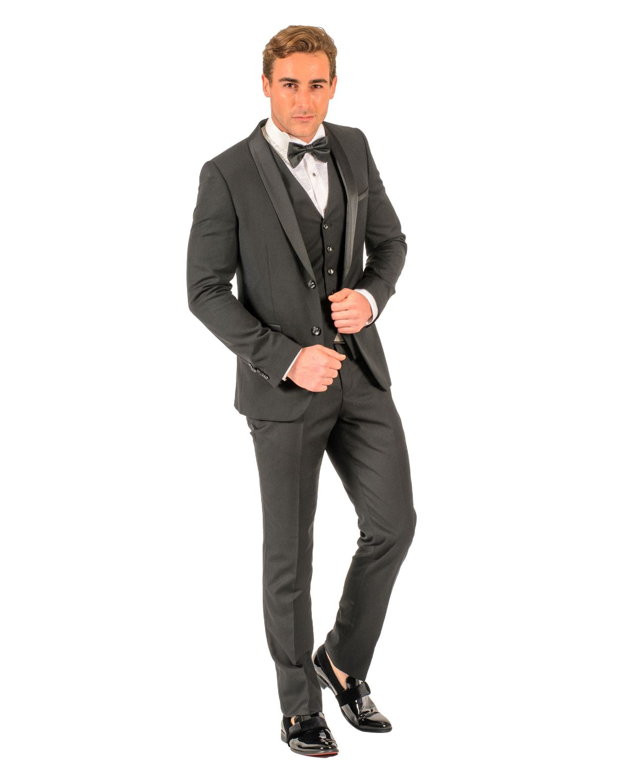 2 Button Black Slim Fit Suit with Shawl Lapel FF2SSX+V-1230
