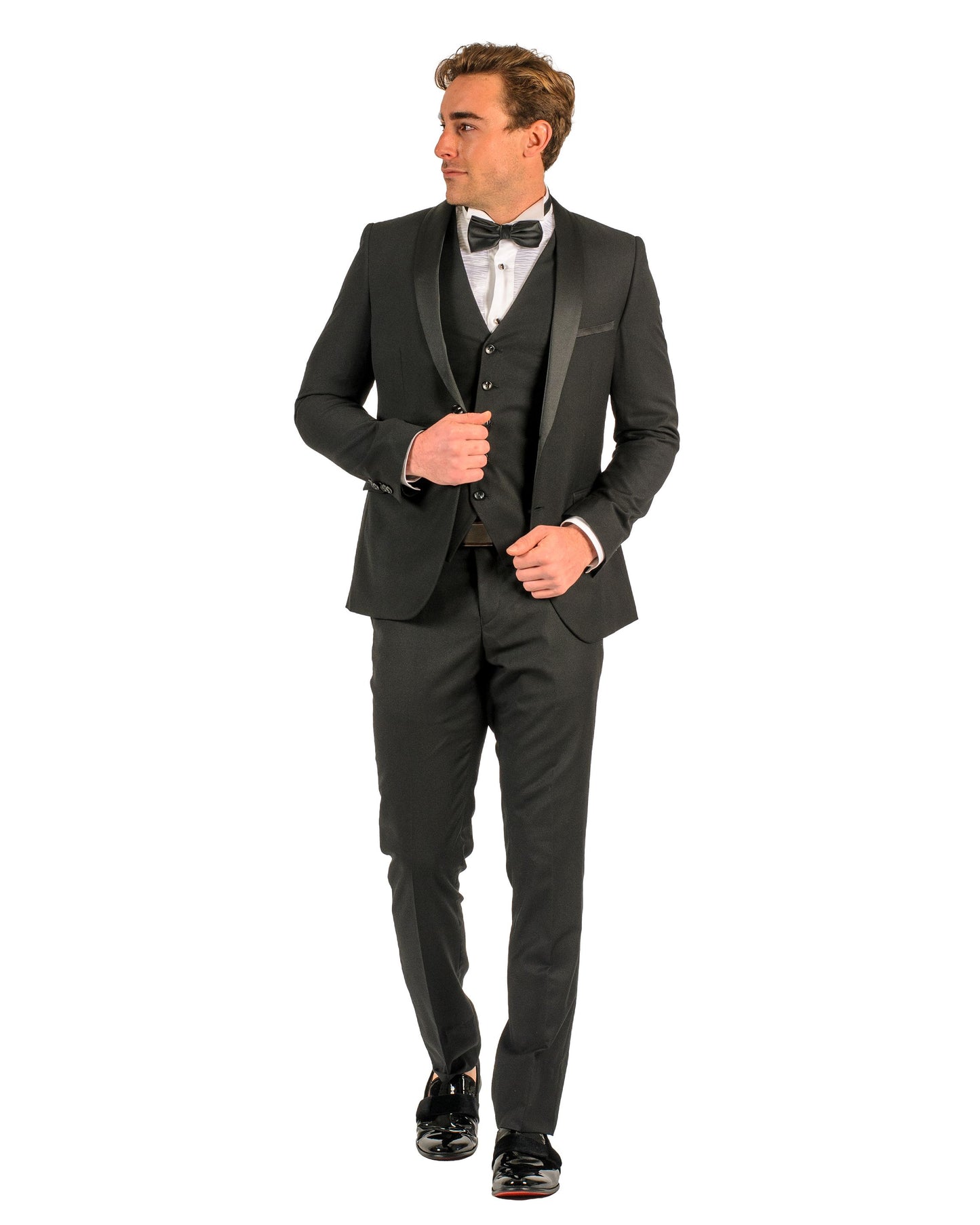 2 Button Black Slim Fit Suit with Shawl Lapel FF2SSX+V-1230