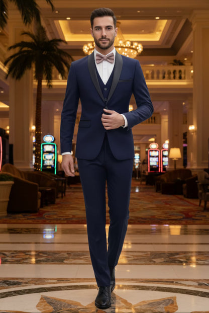 2 Button Shawl Lapel Navy Slim Fit Suit FF2SSX+V-1230