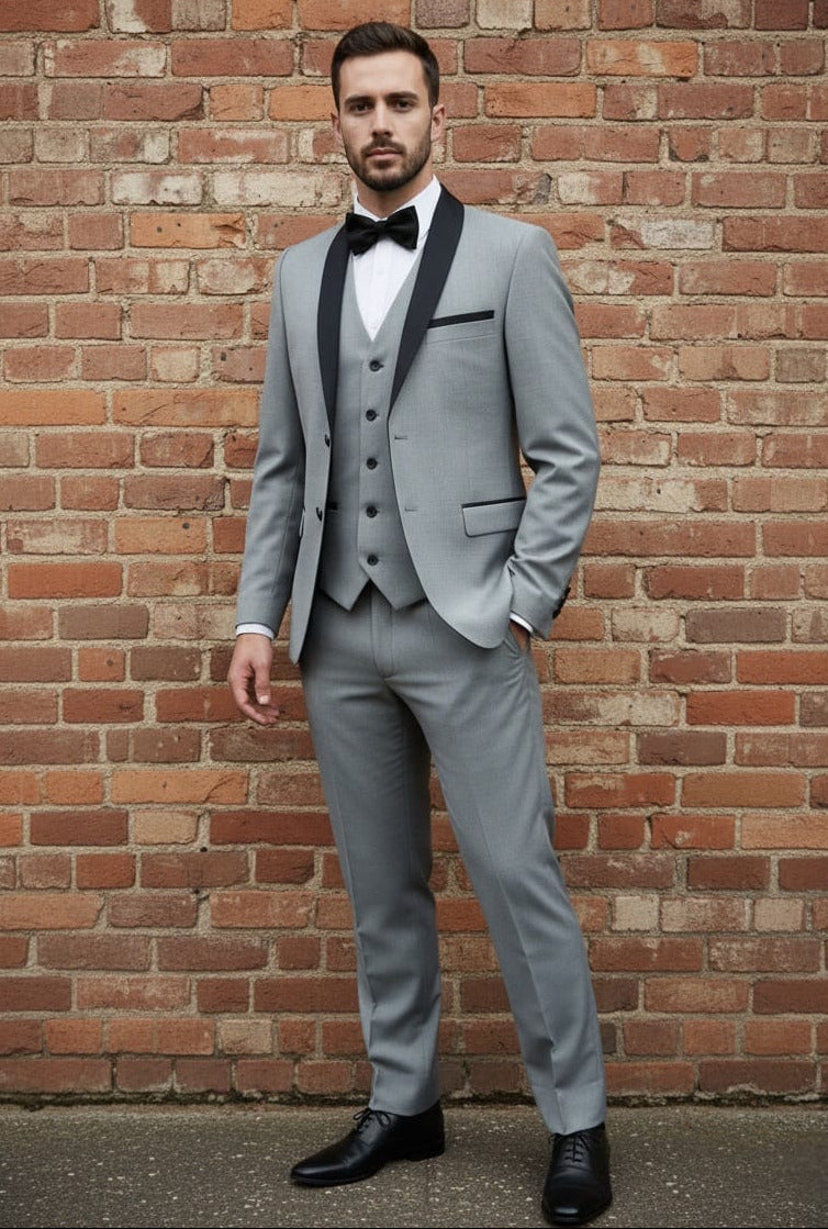 2 Button Shawl Lapel Silver Slim Fit Suit FF2SSX+V-1230