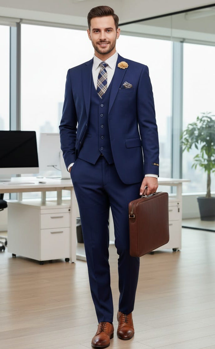 2 Button Notch Lapel D.Blue Slim Fit Suit FF2SV-4030