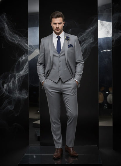 2 Button Notch Lapel Light Grey Slim Fit Suit FF2SV-4030