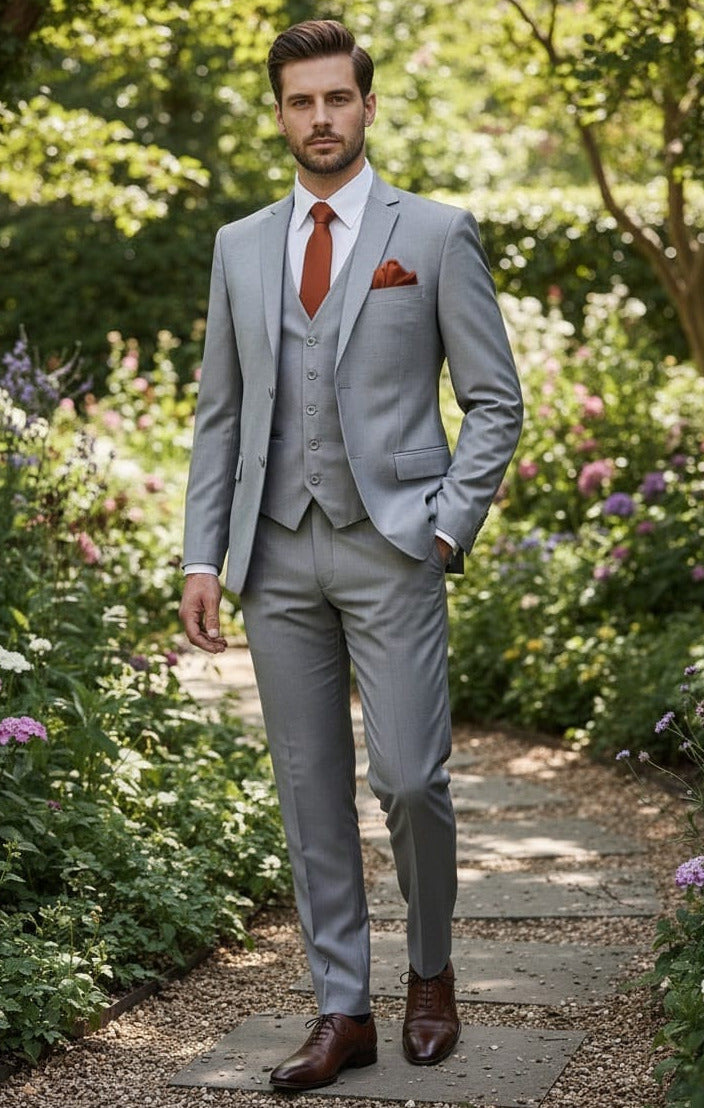 2 Button Notch Lapel Silver Slim Fit Suit FF2SV-4030